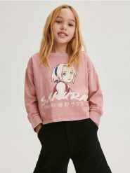 Koszulka Naruto - brudny róż. Czerwone koszulki dziewczęce Reserved, bez wzorów, z bawełny, bez ramiączek. W wyprzedaży za 15.99 zł.