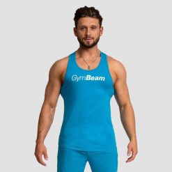 Koszulka męska fitness bez rękawów akwamarynowa Limitless. Niebieskie t-shirty sportowe męskie GYMBEAM, na lato, m, z bawełny, bez ramiączek, do biegania. Za 68.90 zł.