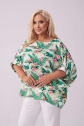 Kimonowa bluzka Gabi w tropikalny print PLUS SIZE XXL WIOSNA. Czerwone bluzki damskie Moda Size Plus Iwanek, plus size, z aplikacjami, z elastanu, wakacyjne, z asymetrycznym kołnierzem, plus size, bez ramiączek. Za 199.90 zł.