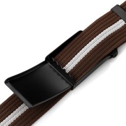 Pasek parciany brązowy z białym przeszyciem PAOLO PERUZZI PW-15-125 cm. Białe paski męskie Paolo Peruzzi, bez wzorów, z materiału. Za 34.99 zł.