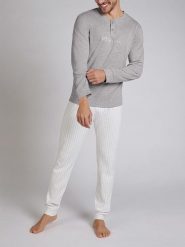 COTONELLA Piżama w kolorze szaro-białym rozmiar: M. Białe piżamy męskie Cotonella, m, bez wzorów, z bawełny, bez ramiączek. Za 100.99 zł.