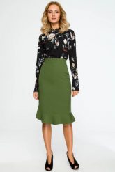 Ołówkowa spódnica na kolano z falbaną elegancka zielona. Zielone spódniczki damskie Sukienki.shop, xl, bez wzorów, biznesowe, ołówkowe. Za 89.00 zł.