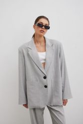 Marynarka typu oversize w kolorze SZARYM - HARLEY-M/L. Szare marynarki i żakiety damskie Marsala, l, bez wzorów, z elastanu, eleganckie. Za 499.90 zł.