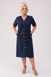 Sukienka Savannah - Len w odcieniach granatu PLUS SIZE OVERSIZE XXL. Sukienki damskie Moda Size Plus Iwanek, na lato, l, bez wzorów, ze lnu, eleganckie, z asymetrycznym kołnierzem, plus size, bez ramiączek, mini, asymetryczne. Za 429.90 zł.