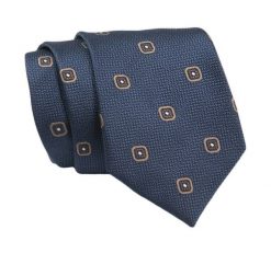 Klasyczny Krawat, Granatowy w Brązowy Wzór, Męski, 7cm -Angelo di Monti. Niebieskie krawaty i muchy męskie Angelo di Monti, bez wzorów, z tkaniny, eleganckie. Za 45.00 zł.