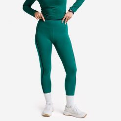 Legginsy fitness damskie Domyos. Zielone legginsy sportowe damskie DOMYOS, l, bez wzorów, z elastanu, na fitness i siłownię. Za 129.99 zł.