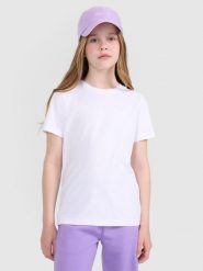 4F T-shirt regular gładki dziewczęcy - biały 152 (11-12 lat). Białe koszulki dziewczęce 4f, m, bez wzorów, z bawełny, bez ramiączek. Za 29.99 zł.