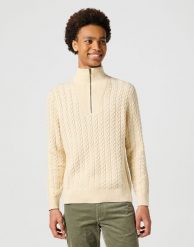 MĘSKI SWETER WRANGLER HALF ZIP KNIT ECRU 112357290. Swetry męskie Wrangler, m, bez wzorów, bez kołnierzyka. Za 149.99 zł.