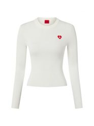 HUGO Damska koszulka z długim rękawem - Sarpha Kobiety Sztuczne włókno biały jednolity, S. Białe t-shirty damskie Hugo, s, z aplikacjami, z włókna, bez kołnierzyka. Za 649.95 zł.