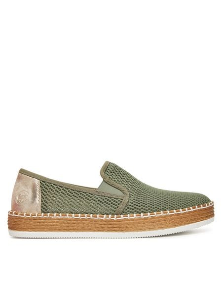 Rieker Espadryle CEO-L7873-52 Zielony. Zielone espadryle damskie Rieker, bez wzorów, z materiału, bez obcasa, na płaskiej podeszwie. Za 319.99 zł.