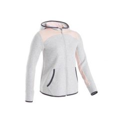 Bluza do gimnastyki z kapturem 500 dla dziewczynek jasnoszary melanż. Szare bluzy z kapturem damskie DOMYOS, z bawełny. Za 74.99 zł.