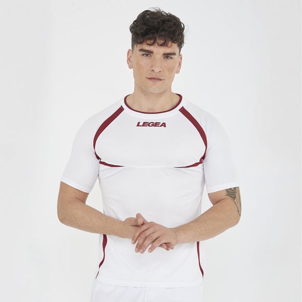 Męska koszulka do biegania krótki rękaw oddychająca biało-bordowa. Białe t-shirty sportowe męskie Legea, m, z bawełny, bez ramiączek, do biegania. Za 48.00 zł.