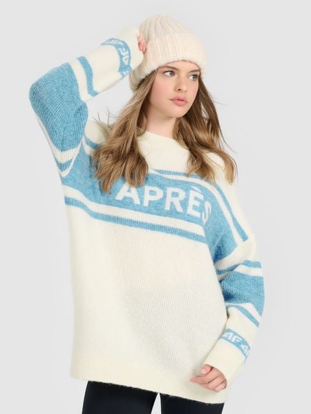 4F Sweter loose damski - beżowy L. Brązowe swetry klasyczne damskie 4f, l, z wełny, bez kołnierzyka. Za 299.99 zł.