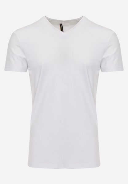 Biała Koszulka T-shirt z Bawełny z Dekoltem w Serek Rionisse. Białe t-shirty męskie Born2be, l, bez wzorów, z bawełny, bez kołnierzyka. Za 39.99 zł.