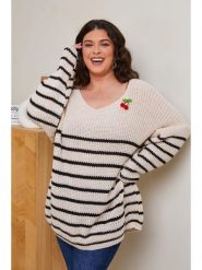 Curvy Lady Sweter w kolorze beżowym rozmiar: 40/42. Brązowe swetry klasyczne damskie Curvy Lady, ze splotem, bez kołnierzyka. Za 132.67 zł.