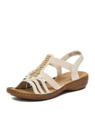 Rieker Sandały CEO-60806-80 Écru. Sandały damskie Rieker, bez wzorów, ze skóry, bez obcasa, na płaskiej podeszwie. Za 269.99 zł.