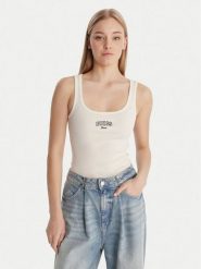 Guess Jeans Top W6RP20 KA0H1 Écru Slim Fit. Topy damskie Guess Jeans, xl, z aplikacjami, z bawełny, bez kołnierzyka. Za 129.99 zł.