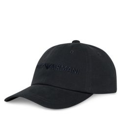 Czapka z daszkiem Emporio Armani. Niebieskie czapki z daszkiem damskie Emporio Armani, bez wzorów. Za 249.99 zł.
