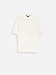 Wełniany sweter polo - biały. Białe swetry męskie Reserved, l, bez wzorów, z wełny, bez kołnierzyka. Za 159.99 zł.