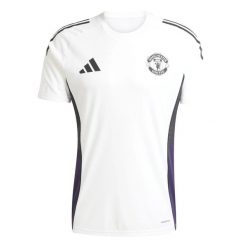 Koszulka treningowa Manchester United 2025/26. Białe t-shirty sportowe męskie Adidas, s, z materiału, bez ramiączek, do piłki nożnej. Za 218.22 zł.