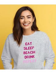 WOOOP Bluza "Eat sleep beach drink repeat" w kolorze szaro-różowym rozmiar: L. Różowe bluzy bez kaptura damskie Wooop, l, z bawełny. Za 116.45 zł.