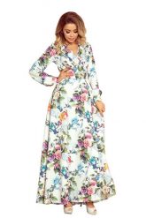 Sukienka Maxi w Kwiaty z Falbanką. Sukienki damskie Numoco, s, bez wzorów, z elastanu, wizytowe, bez kołnierzyka, bez ramiączek, maxi. Za 418.90 zł.