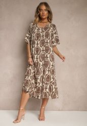 Brązowa Sukienka z Bawełną i Abstrakcyjnym Motywem Filarella. Brązowe sukienki damskie Renee, na co dzień, na lato, l, bez wzorów, z bawełny, eleganckie, bez kołnierzyka, bez ramiączek, midi. W wyprzedaży za 45.49 zł.