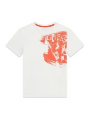 Guess T-Shirt L6GI20 K8HM4 Biały Regular Fit. Białe t-shirty chłopięce Guess, z aplikacjami, z bawełny, bez ramiączek. Za 84.99 zł.
