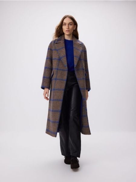 Płaszcz z wełną Manteco - wielobarwny. Płaszcze damskie Reserved, l, bez wzorów, z tkaniny. W wyprzedaży za 499.99 zł.