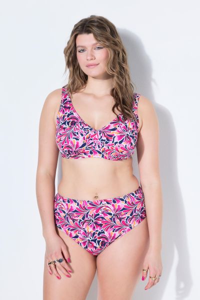 Damskie Góra od bikini miękkie miseczki kwiaty. Dekolt w serek. Niebieskie bikini damskie Ulla Popken, bez wzorów, plus size. Za 139.99 zł.