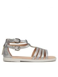 Geox Sandały J Sandal Karly Girl J7235D 0QDAJ C1007 S Srebrny. Szare sandały dziewczęce Geox, ze skóry, bez zapięcia. Za 189.99 zł.