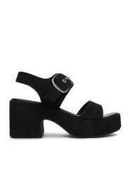 DeeZee Sandały CEO-LB-G9349-A Czarny. Czarne sandały damskie DeeZee, bez wzorów, z materiału, bez obcasa, na słupku. Za 149.99 zł.