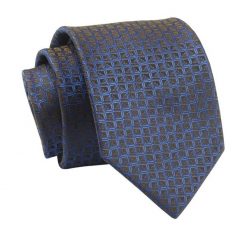 Krawat Chabrowo-Brązowy w Drobny Wzór Geometryczny, 7 cm, Elegancki, Klasyczny, Męski -ALTIES. Niebieskie krawaty i muchy męskie Alties, bez wzorów, z tkaniny, eleganckie. Za 49.00 zł.