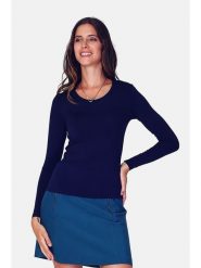 ASSUILI Koszulka w kolorze granatowym rozmiar: 40. Niebieskie bluzki damskie Assuili, bez wzorów, z bawełny, klasyczne, bez kołnierzyka, bez ramiączek. Za 78.99 zł.