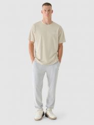 4F T-shirt oversize z nadrukiem męski - beżowy L. Brązowe t-shirty męskie 4f, l, bez wzorów, z bawełny, bez kołnierzyka. W wyprzedaży za 29.99 zł.