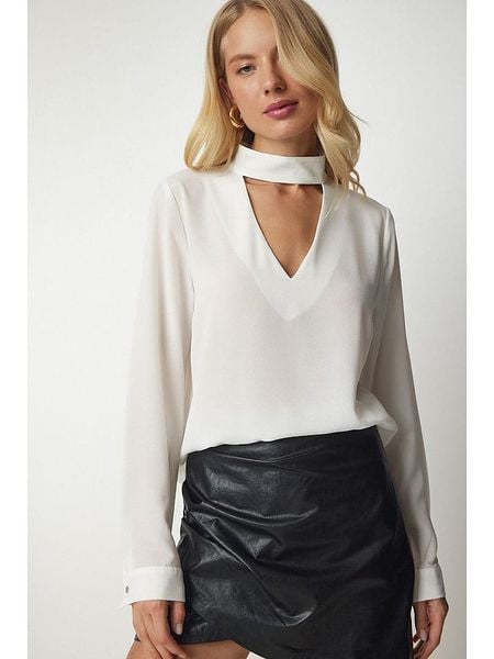 Happiness Istanbul Bluzka w kolorze białym rozmiar: 36. Białe bluzki damskie Happiness Istanbul, bez wzorów, bez kołnierzyka, bez ramiączek. Za 60.99 zł.