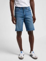MESKIE SZORTY LEE XM 5 POCKET SHORT BLUE ROOSTER 112350151. Niebieskie szorty męskie Lee, z jeansu, bez kołnierzyka. Za 139.99 zł.