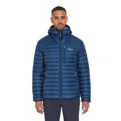 Kurtka puchowa męska Rab Microlight Alpine Jacket z kapturem. Niebieskie kurtki męskie RAB, m, bez wzorów, z puchu, sportowe, z kapturem. Za 974.30 zł.