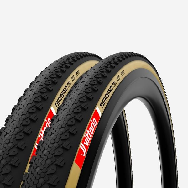 Opona rowerowa gravelowa Vittoria Terreno T30 700x38 tanwall miękkie stopki x2. Brązowe skarpetki damskie Vittoria, bez wzorów, z gumy. Za 159.99 zł.