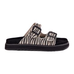 Zamszowe Klapki Damskie Z Klamrami D.Franklin DFSH405002 Zebra beżowy. Brązowe klapki damskie bez wzorów, z zamszu, bez obcasa. Za 347.47 zł.