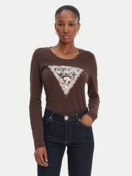 Guess Bluzka W6RI33 J1314 Brązowy Regular Fit. Brązowe topy sportowe damskie Guess, xs, z aplikacjami, z bawełny, bez ramiączek. Za 229.99 zł.