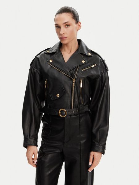 Just Cavalli Kurtka skórzana 78PAVP05 CP009 Czarny Regular Fit. Czarne kurtki damskie Just Cavalli, bez wzorów, ze skóry, bez kaptura. Za 2,199.99 zł.