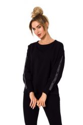 Dresowa Bluza z Lampasami - Czarna. Czarne bluzy bez kaptura damskie MOE, l, z bawełny. Za 217.39 zł.