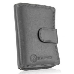Portfel skórzany BETLEWSKI szary BPD-SS-19. Szare portfele damskie Betlewski, bez wzorów, ze skóry. Za 139.99 zł.