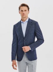 PAKO LORENTE - Granatowa marynarka w prążek z lnem. Marynarki męskie Pako Lorente, bez wzorów, z bawełny. Za 449.99 zł.