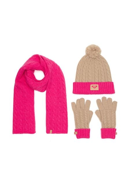 Roxy Zestaw czapka, szalik i rękawiczki RX-KF-001-AW24 Różowy. Czerwone rękawiczki dziecięce Roxy, z dzianiny, bez ramiączek. Za 99.99 zł.