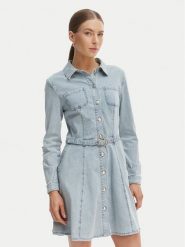 Morgan Sukienka jeansowa 261-RODEX Błękitny Slim Fit. Niebieskie sukienki damskie Morgan, bez wzorów, z bawełny, bez kołnierzyka, bez ramiączek. Za 429.99 zł.