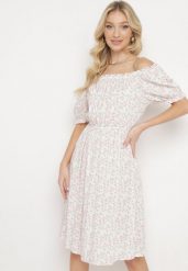 Biała Sukienka Midi z Wiskozy Hiszpanka w Kwiatowy Print Oserafia. Białe sukienki damskie Born2be, m, bez wzorów, z wiskozy, boho, bez kołnierzyka, bez ramiączek, midi. W wyprzedaży za 55.99 zł.