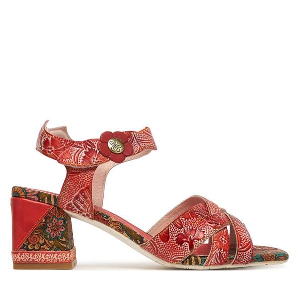 Sandały Laura Vita. Czerwone sandały damskie Laura Vita, bez wzorów, bez obcasa, na słupku. Za 389.99 zł.