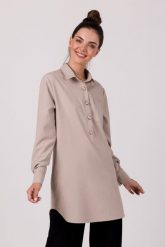 Nowoczesna Koszulowa Tunika - Szara. Szare tuniki damskie MOE, l, bez wzorów, z materiału, bez kołnierzyka, bez ramiączek. Za 296.90 zł.